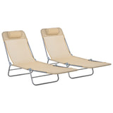 Metal Folding Garden Sun Lounger in Set of 2 With Head Pillow - Velmora
