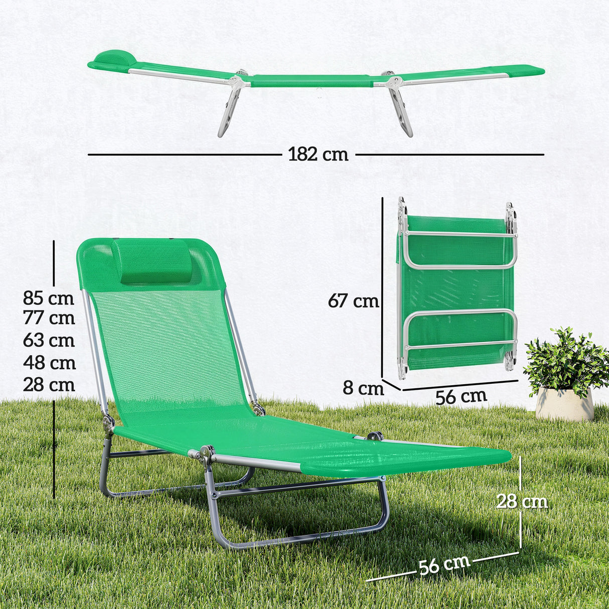 Metal Folding Garden Sun Lounger in Set of 2 With Head Pillow - Velmora