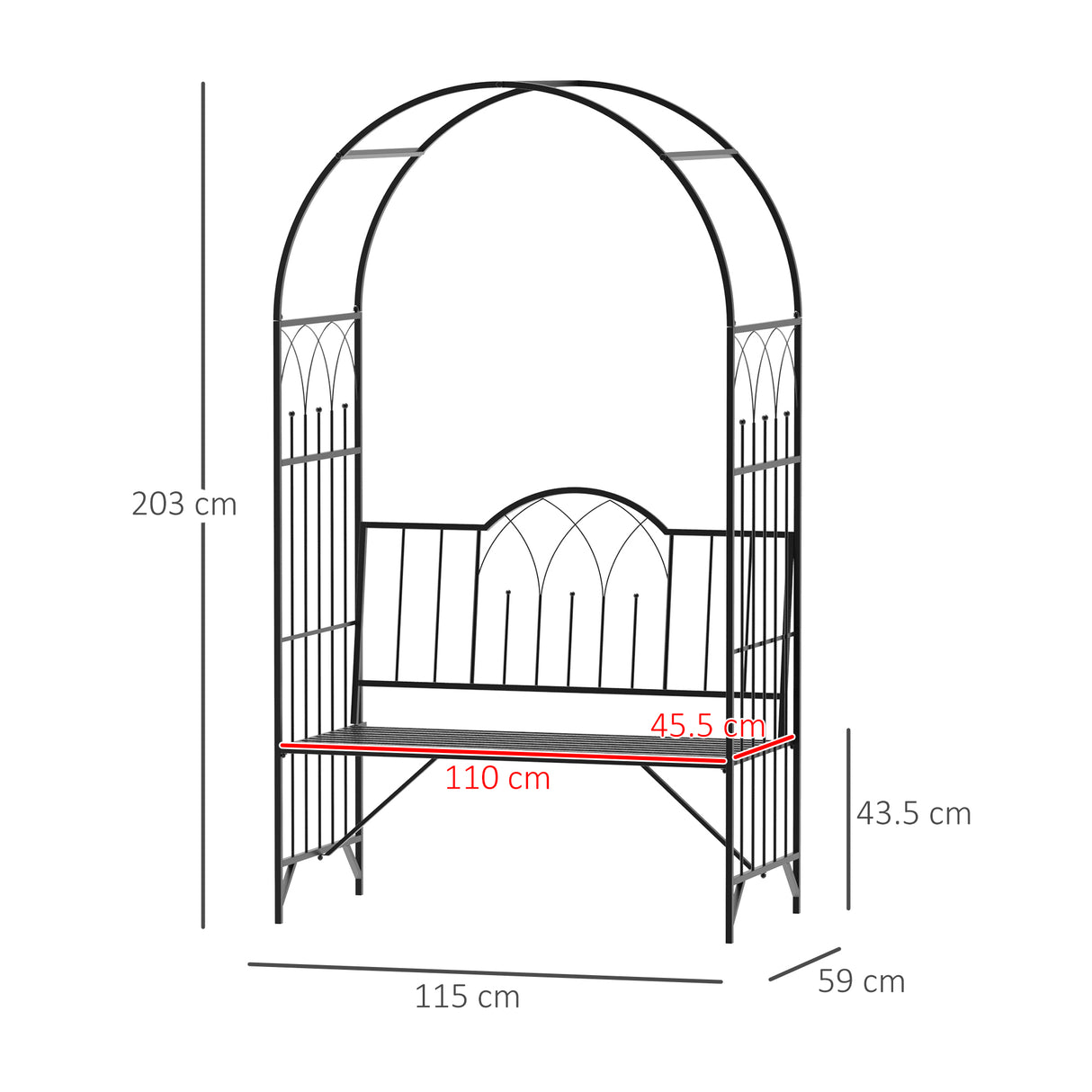 Metal Garden Arch Bench With Trellis Arbour Pergola for Climbing Plant - Velmora