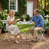 Metal Garden Bistro Set With Folding Chairs And Table for 2 People - Velmora
