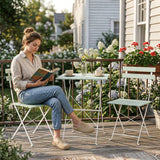 Metal Garden Bistro Set With Folding Chairs And Table for 2 People - Velmora
