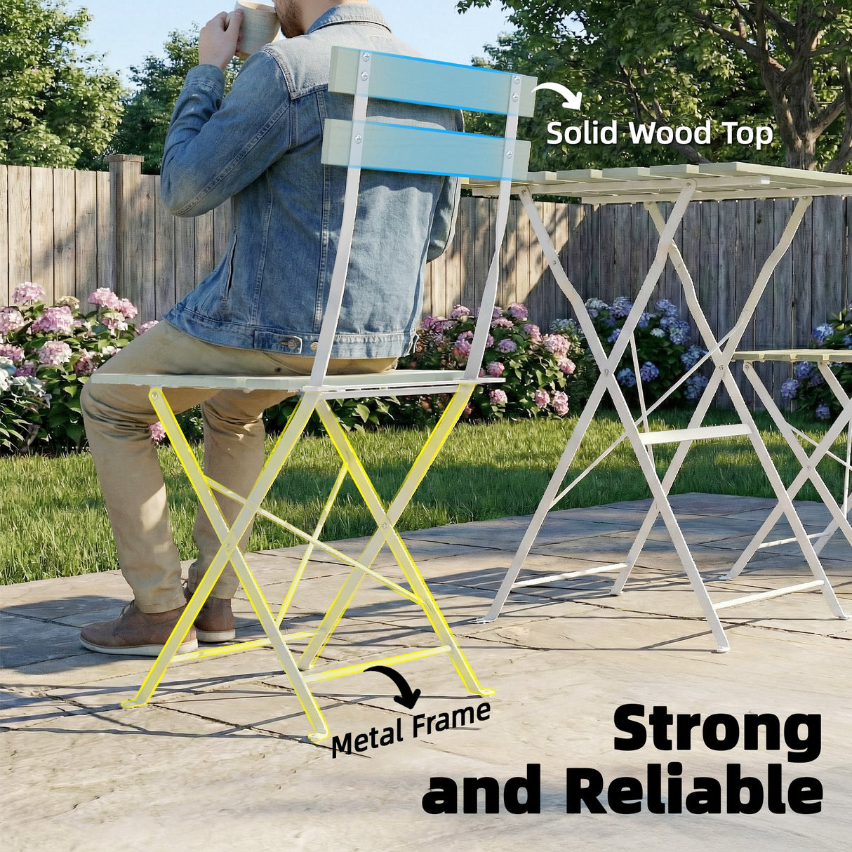 Metal Garden Bistro Set With Folding Chairs And Table for 2 People - Velmora