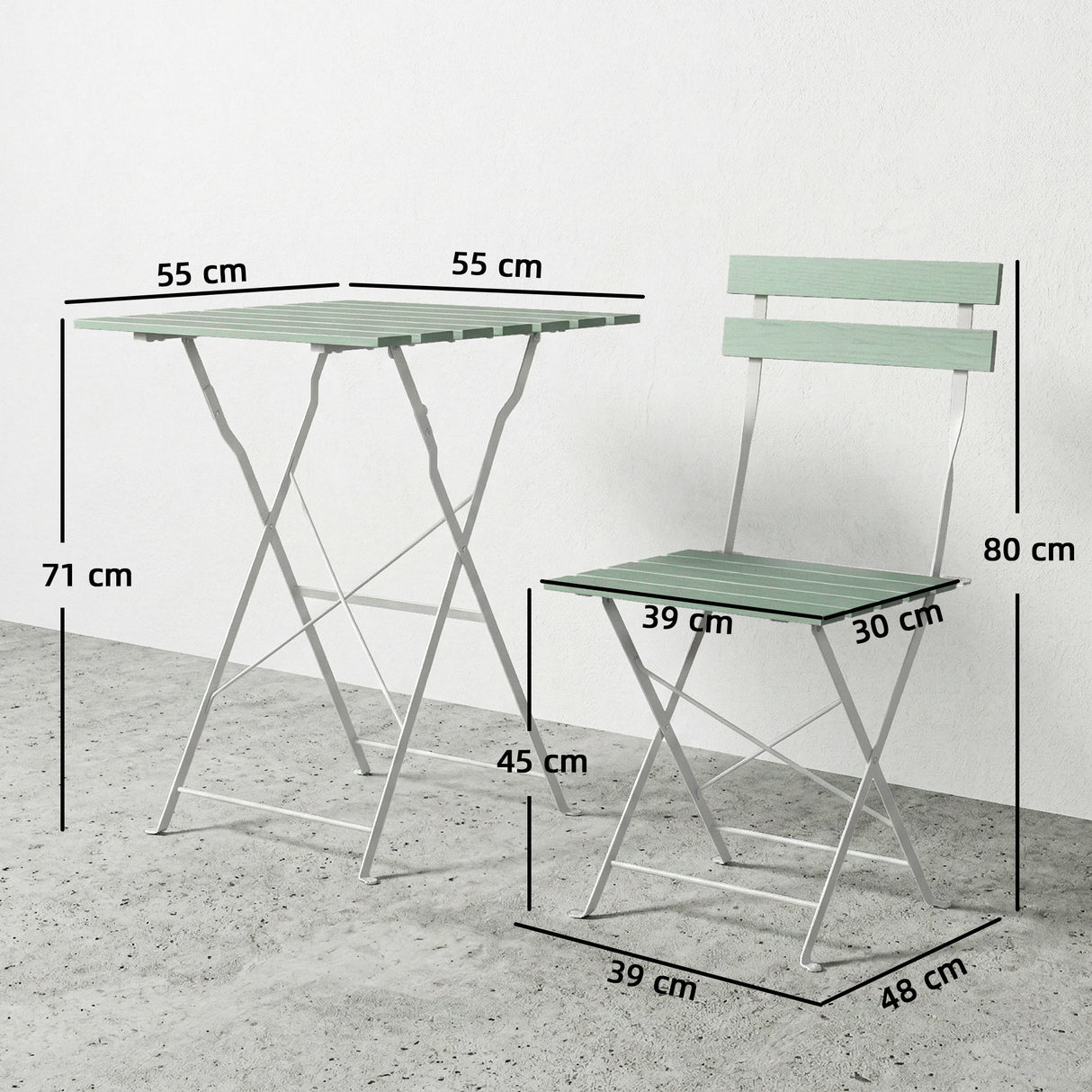 Metal Garden Bistro Set With Folding Chairs And Table for 2 People - Velmora