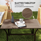 Metal Garden Coffee Table Rectangular With Slatted Table Top - Velmora