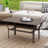 Metal Garden Coffee Table Rectangular With Slatted Table Top - Velmora