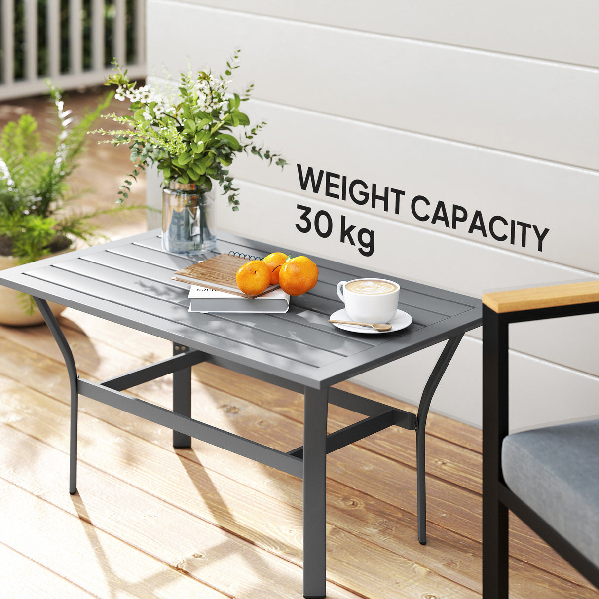 Metal Garden Coffee Table Rectangular With Slatted Table Top - Velmora