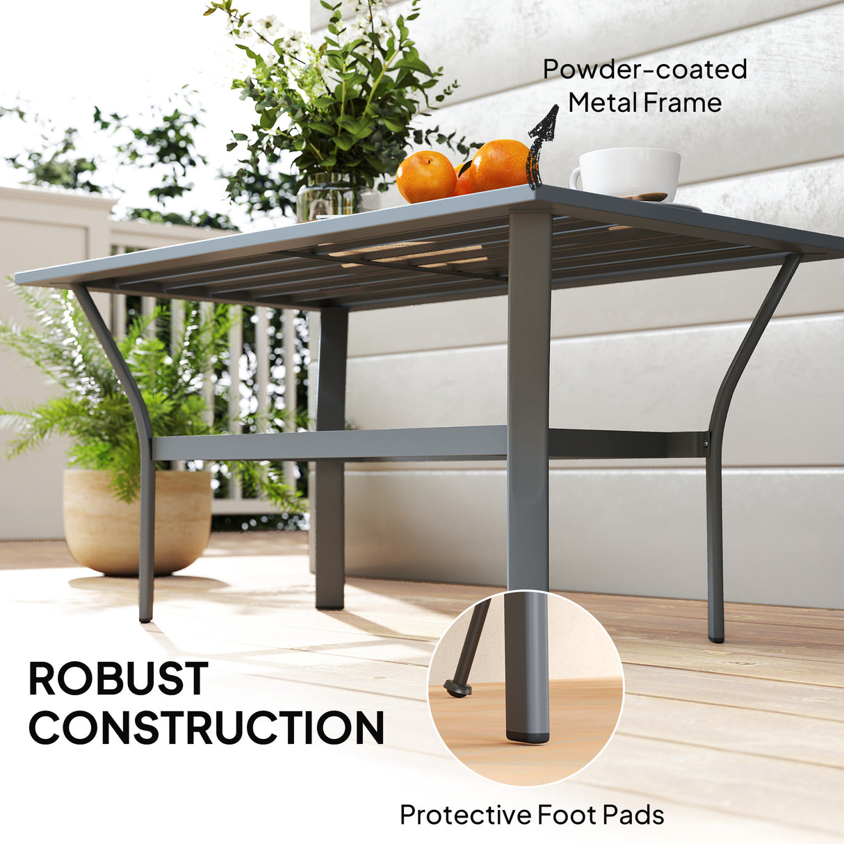 Metal Garden Coffee Table Rectangular With Slatted Table Top - Velmora
