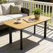 Metal Garden Coffee Table Rectangular With Slatted Wood Plastic Composite Top - Velmora