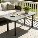 Metal Garden Coffee Table Rectangular With Slatted Wood Plastic Composite Top - Velmora