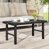 Metal Garden Coffee Table Rectangular With SPC Woodgrain Table top - Velmora