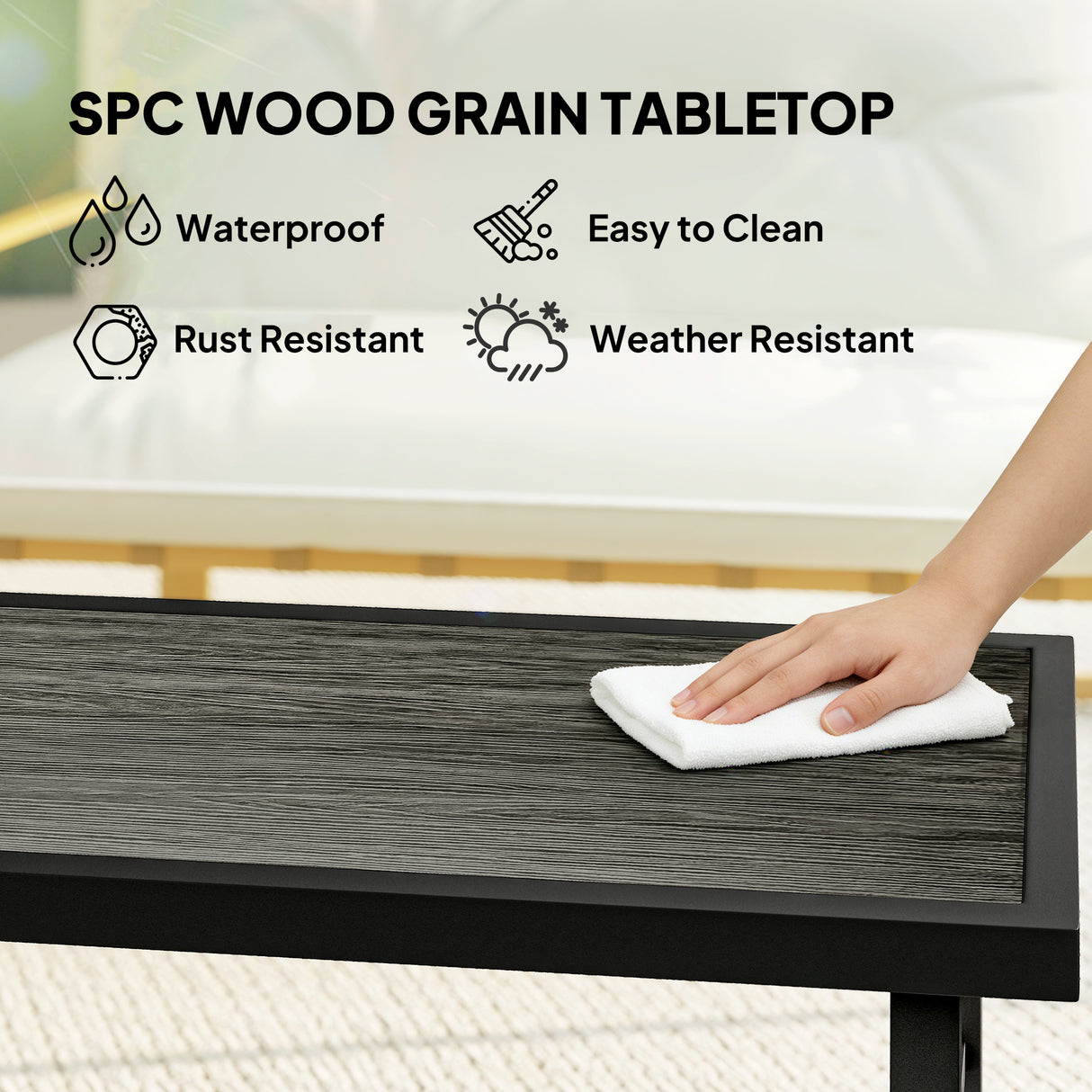 Metal Garden Coffee Table Rectangular With SPC Woodgrain Table top - Velmora
