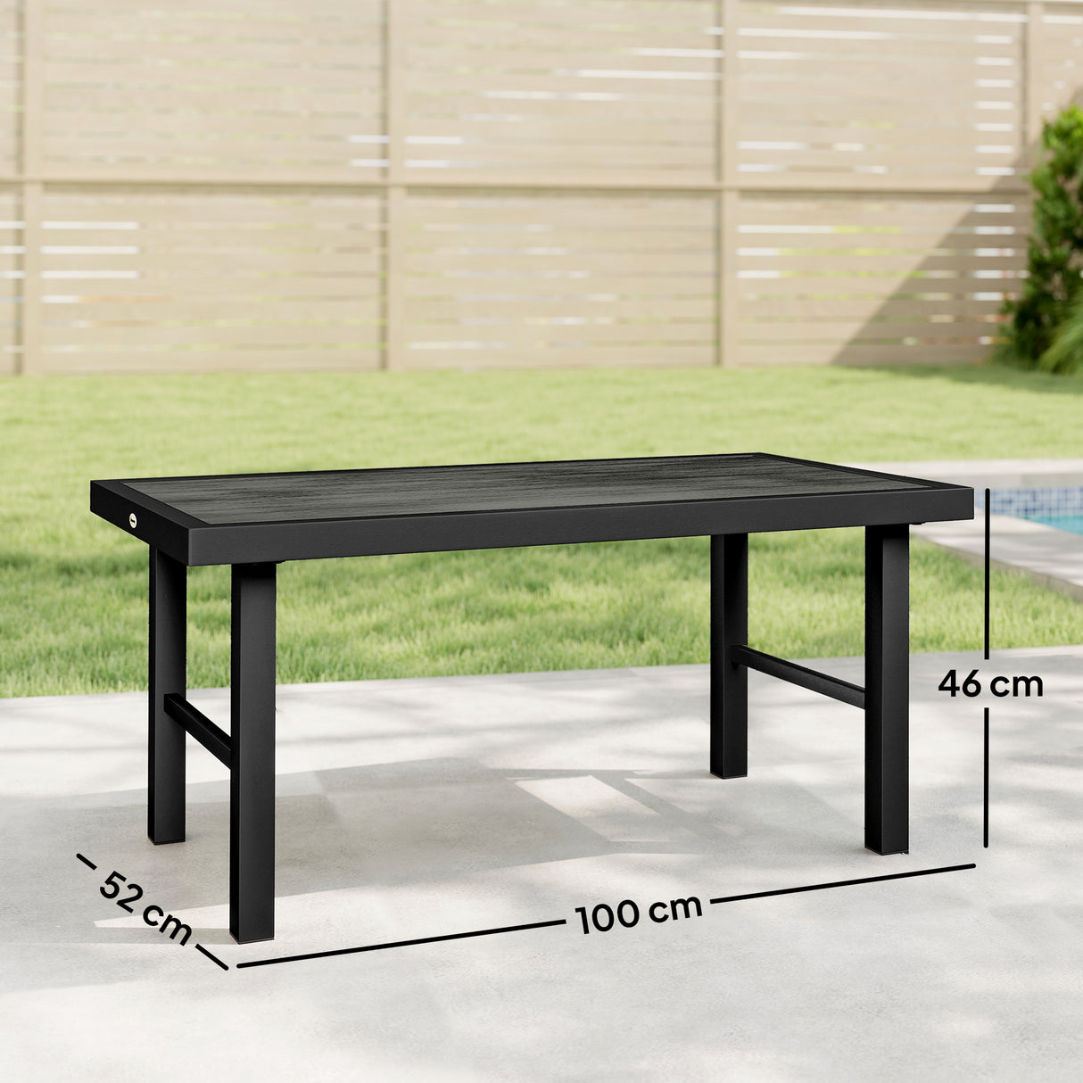 Metal Garden Coffee Table Rectangular With SPC Woodgrain Table top - Velmora