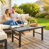 Metal Garden Coffee Table Rectangular With SPC Woodgrain Table top - Velmora