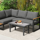 Metal Garden Coffee Table Rectangular With SPC Woodgrain Table top - Velmora