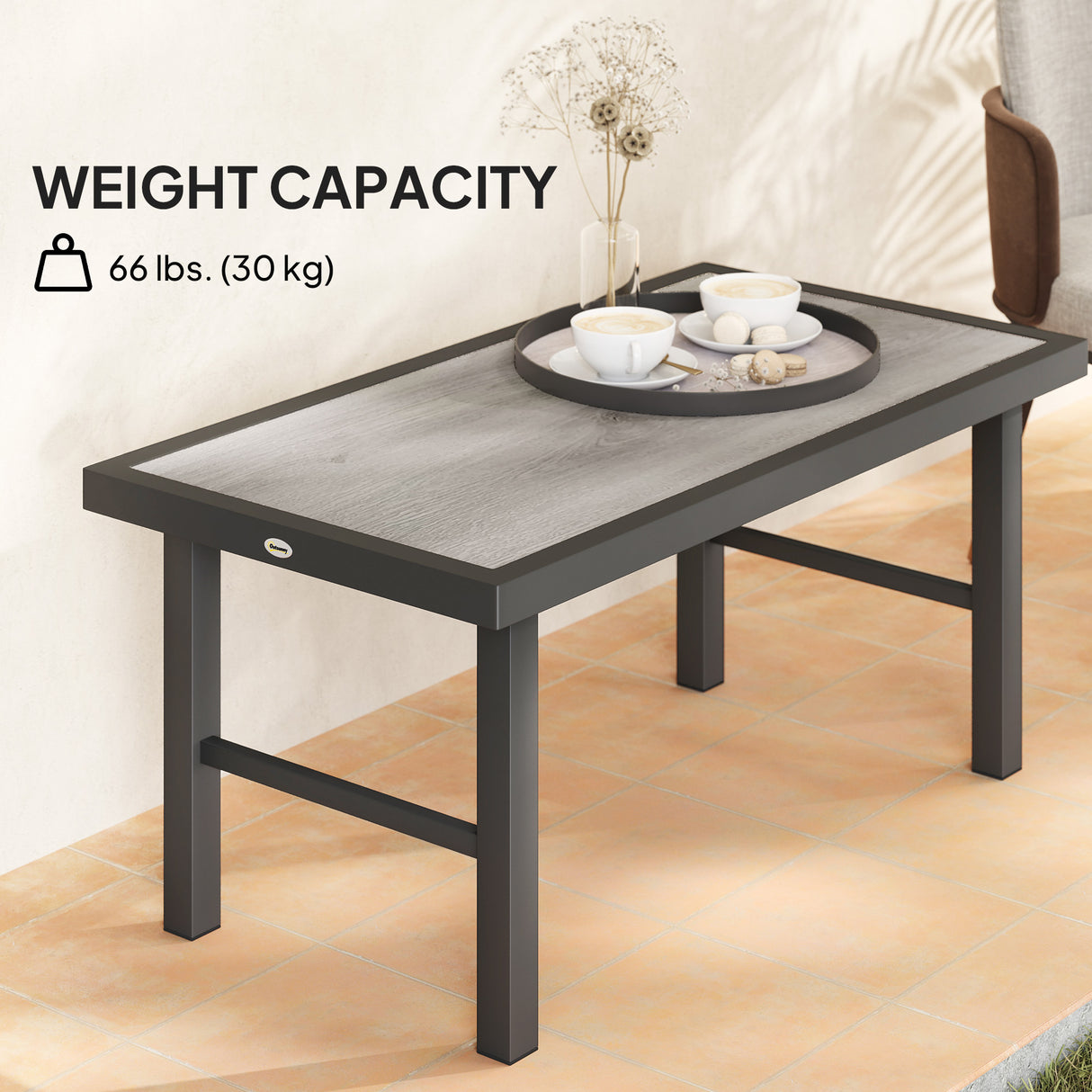 Metal Garden Coffee Table Rectangular With SPC Woodgrain Table top - Velmora