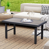 Metal Garden Coffee Table Rectangular With SPC Woodgrain Table top - Velmora