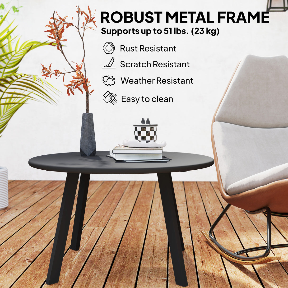 Metal Garden Coffee Table Round With Non-Slip Foot Pads And Metal Frame - Velmora