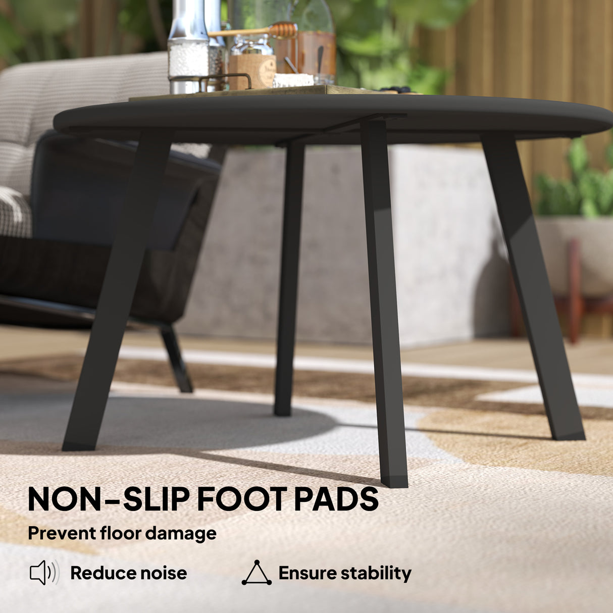 Metal Garden Coffee Table Round With Non-Slip Foot Pads And Metal Frame - Velmora