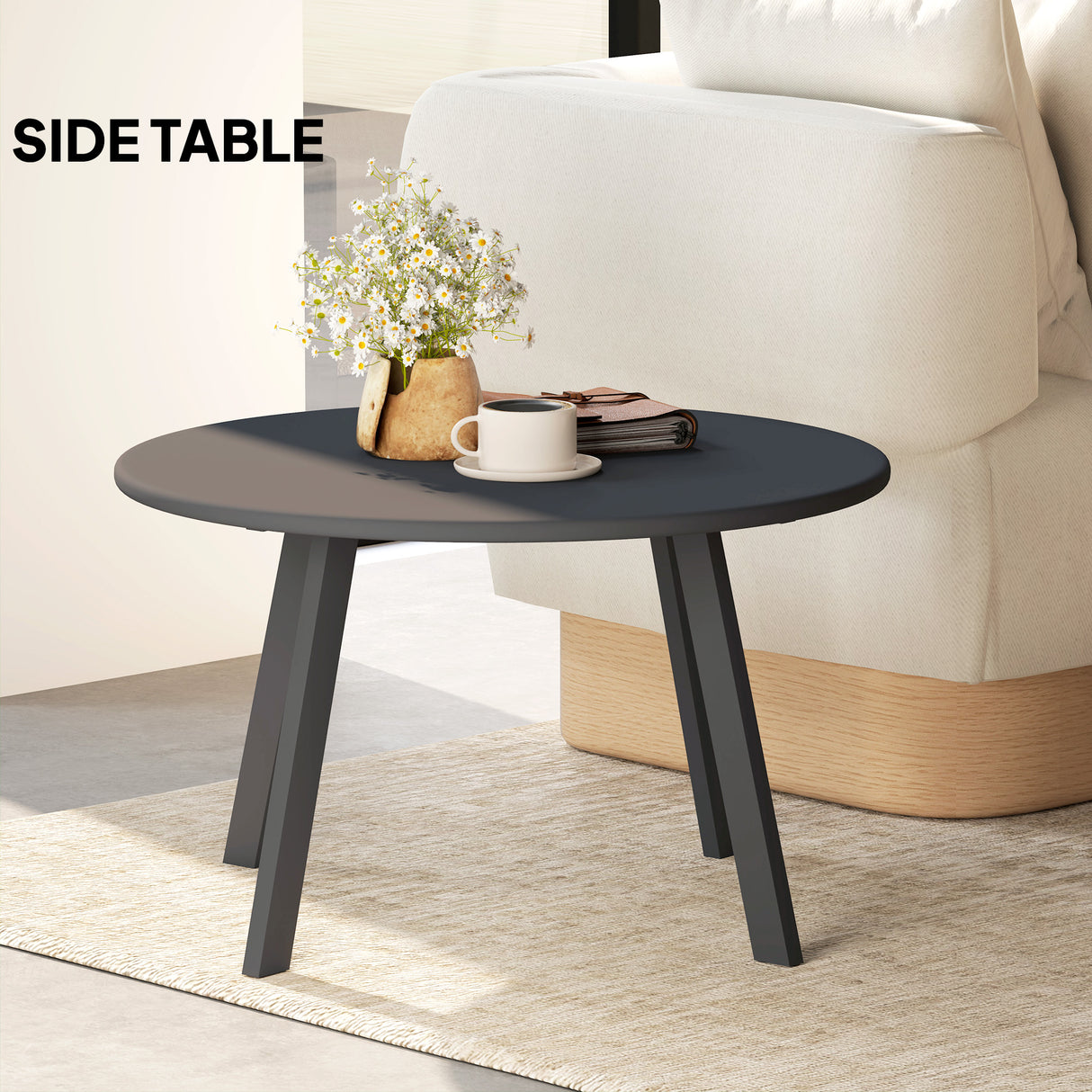 Metal Garden Coffee Table Round With Non-Slip Foot Pads And Metal Frame - Velmora