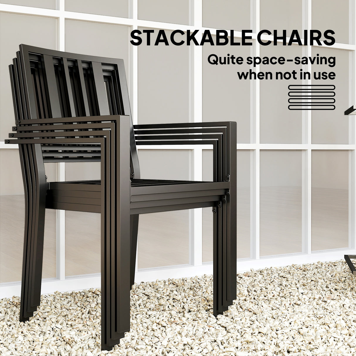Metal Garden Dining Set With 4 Stackable Chairs And Cushions - Velmora