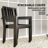 Metal Garden Dining Set With 4 Stackable Chairs And Cushions - Velmora