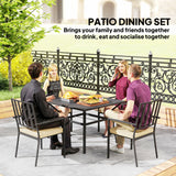 Metal Garden Dining Set With 4 Stackable Chairs And Cushions - Velmora