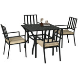 Metal Garden Dining Set With 4 Stackable Chairs And Cushions - Velmora