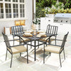 Metal Garden Dining Set With 4 Stackable Chairs And Cushions - Velmora