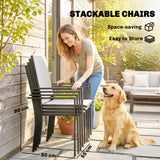 Metal Garden Dining Set With 4 Stackable Chairs and Rectangular Glass Top Table - Velmora