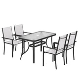 Metal Garden Dining Set With 4 Stackable Chairs and Rectangular Glass Top Table - Velmora
