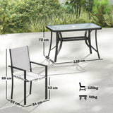 Metal Garden Dining Set With 4 Stackable Chairs and Rectangular Glass Top Table - Velmora