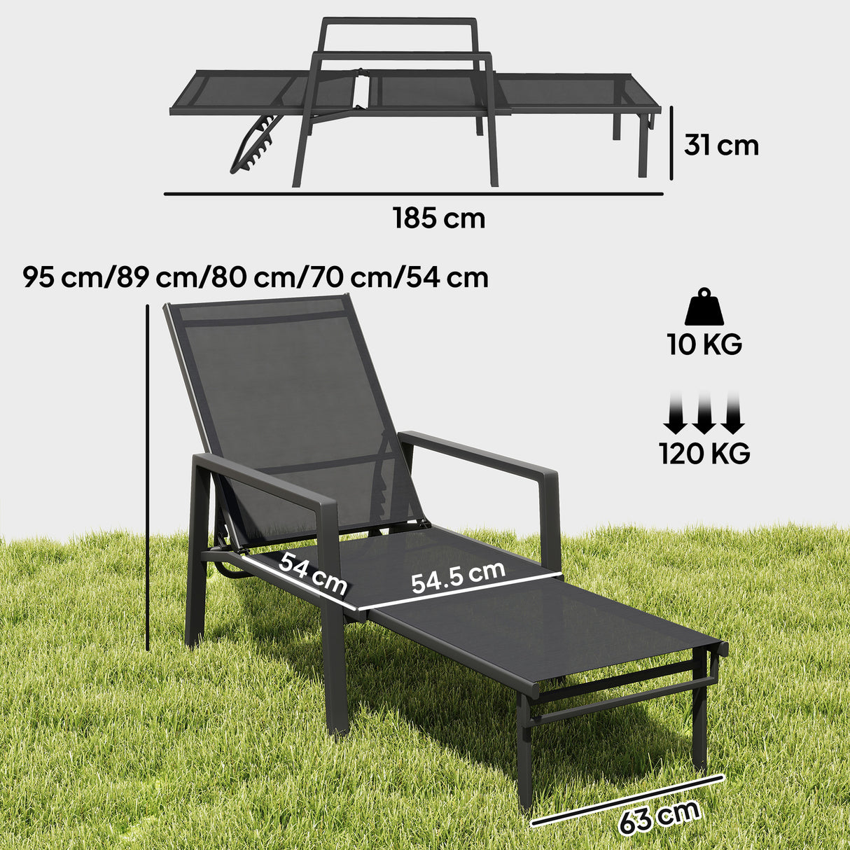 Metal Garden Sun Lounger With Retractable Footrest in Set of 2 - Velmora
