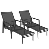Metal Garden Sun Lounger With Retractable Footrest in Set of 2 - Velmora