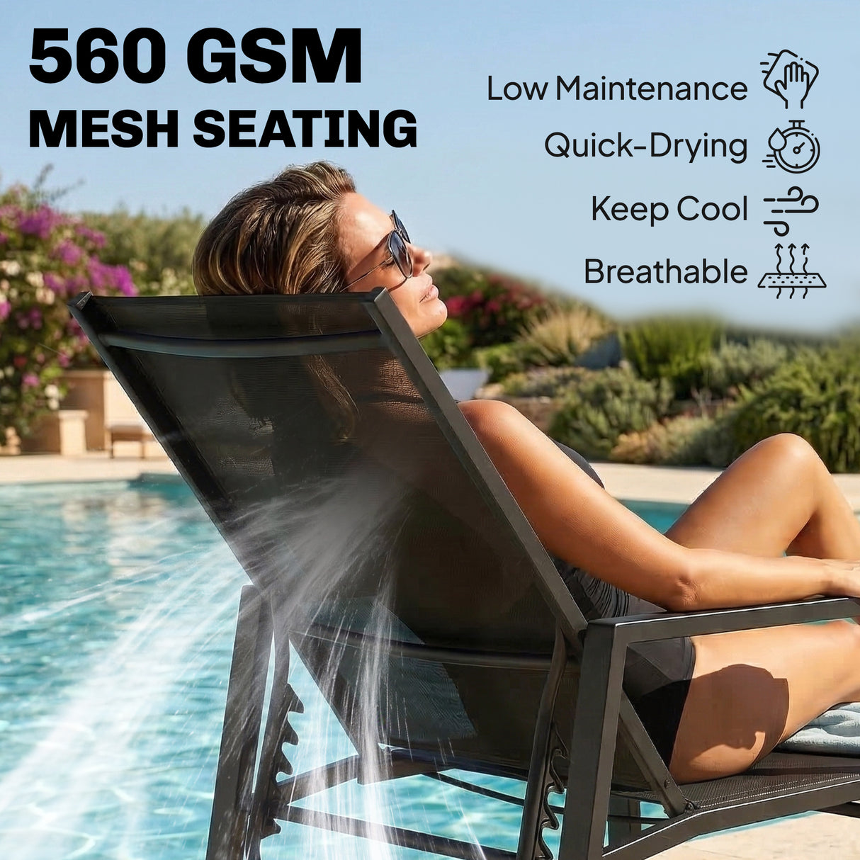 Metal Garden Sun Lounger With Retractable Footrest in Set of 2 - Velmora