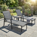 Metal Garden Sun Lounger With Retractable Footrest in Set of 2 - Velmora