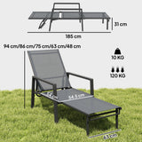 Metal Garden Sun Lounger With Retractable Footrest in Set of 2 - Velmora