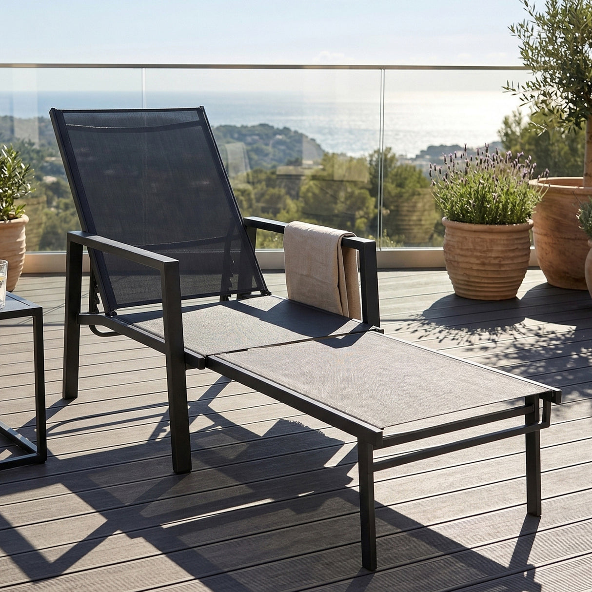 Metal Garden Sun Lounger With Retractable Footrest - Velmora