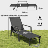 Metal Garden Sun Lounger With Retractable Footrest - Velmora