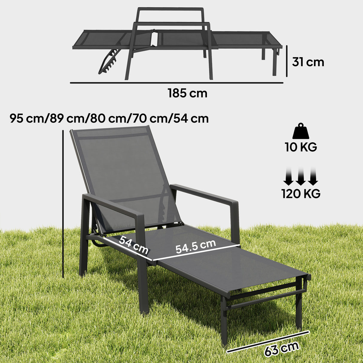 Metal Garden Sun Lounger With Retractable Footrest - Velmora