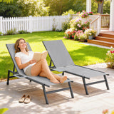 Metal Garden Sun Lounger in Set of 2 With Side Tray Table - Velmora