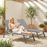 Metal Garden Sun Lounger in Set of 2 With Side Tray Table - Velmora