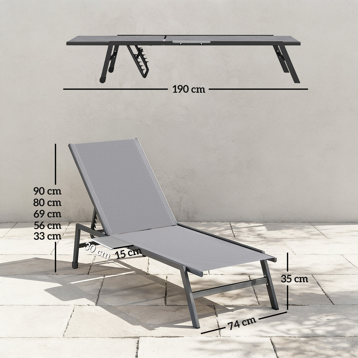 Metal Garden Sun Lounger in Set of 2 With Side Tray Table - Velmora