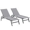 Metal Garden Sun Lounger in Set of 2 With Side Tray Table - Velmora
