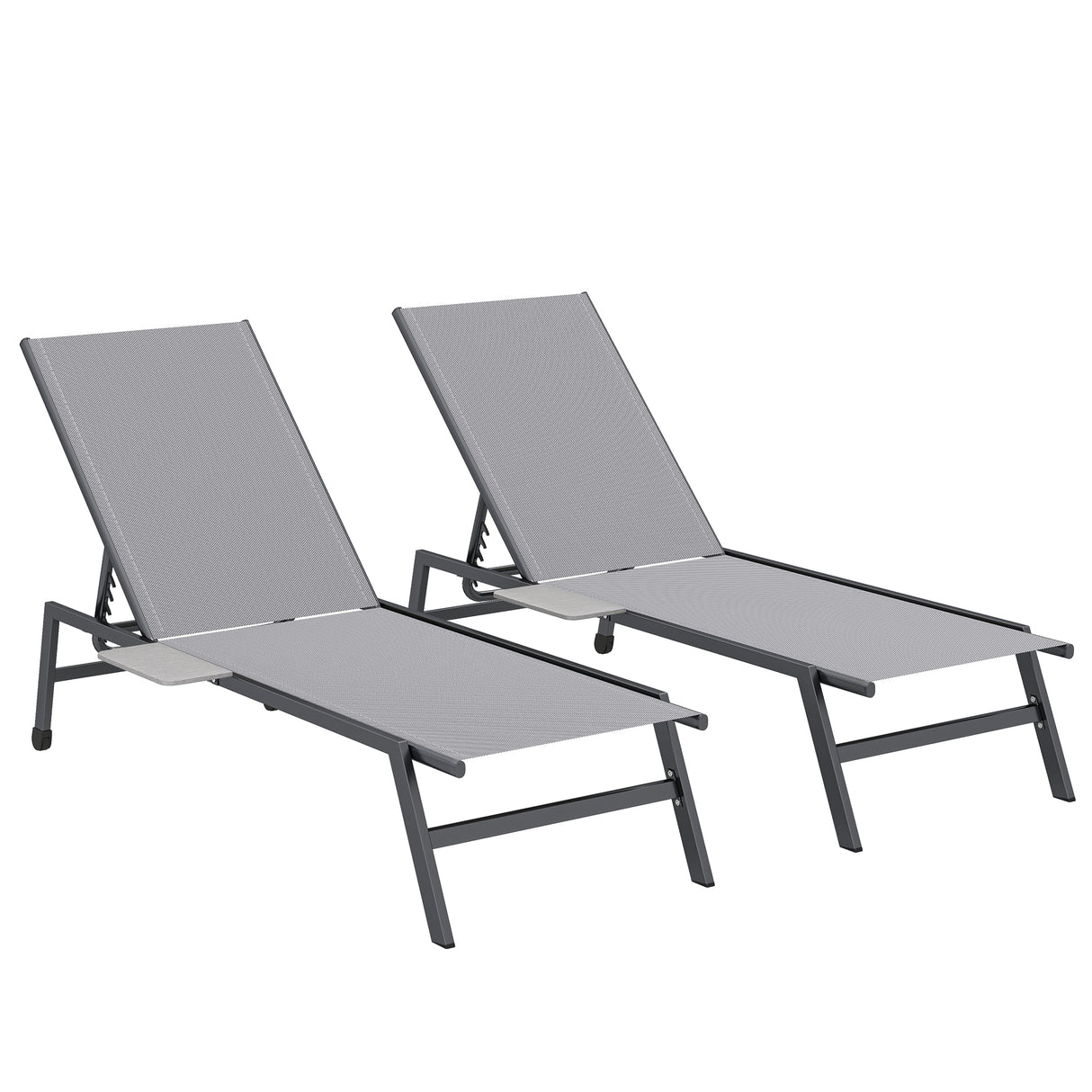 Metal Garden Sun Lounger in Set of 2 With Side Tray Table - Velmora