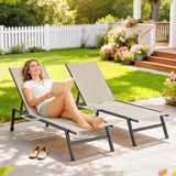 Metal Garden Sun Lounger in Set of 2 With Side Tray Table - Velmora