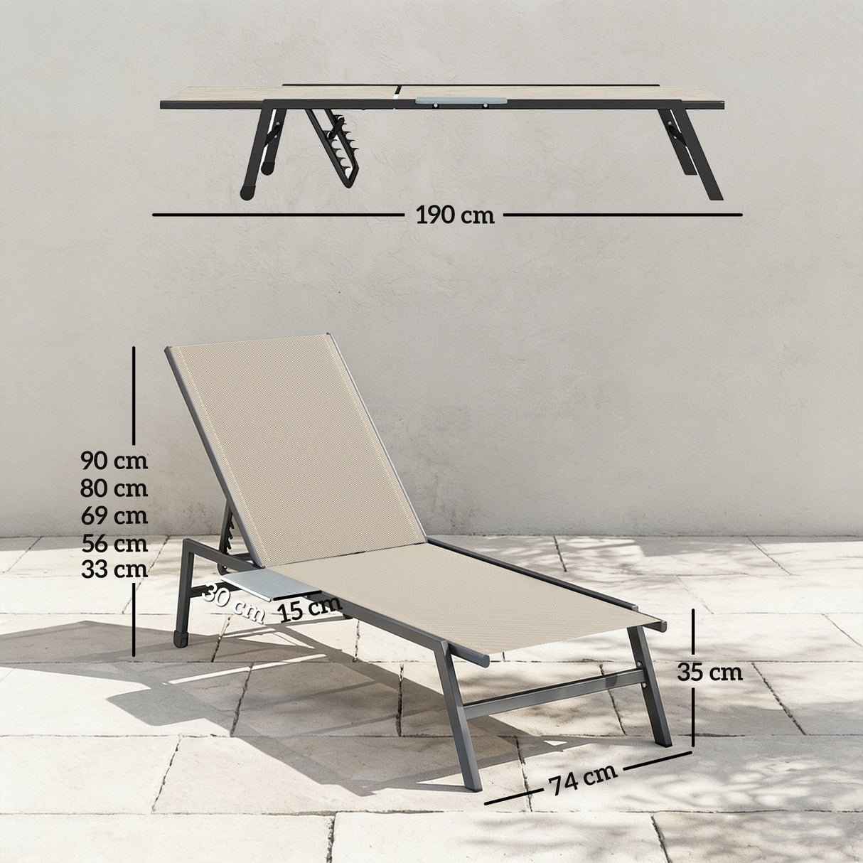 Metal Garden Sun Lounger in Set of 2 With Side Tray Table - Velmora