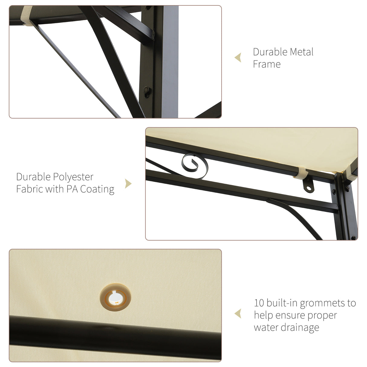 Metal Gazebo Canopy Sunshade With Extended Shelter 298cm Width x 250cm Depth - Velmora