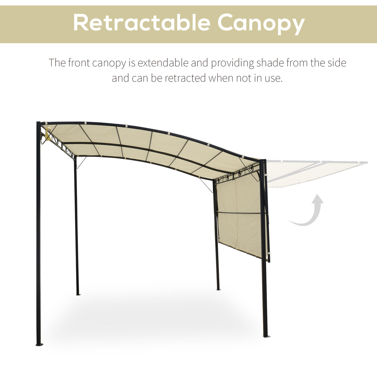 Metal Gazebo Canopy Sunshade With Extended Shelter 298cm Width x 250cm Depth - Velmora