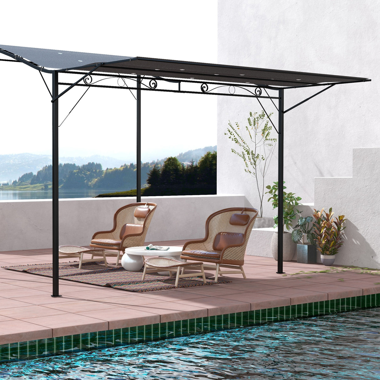 Metal Gazebo Canopy Sunshade With Extended Shelter 298cm Width x 250cm Depth - Velmora