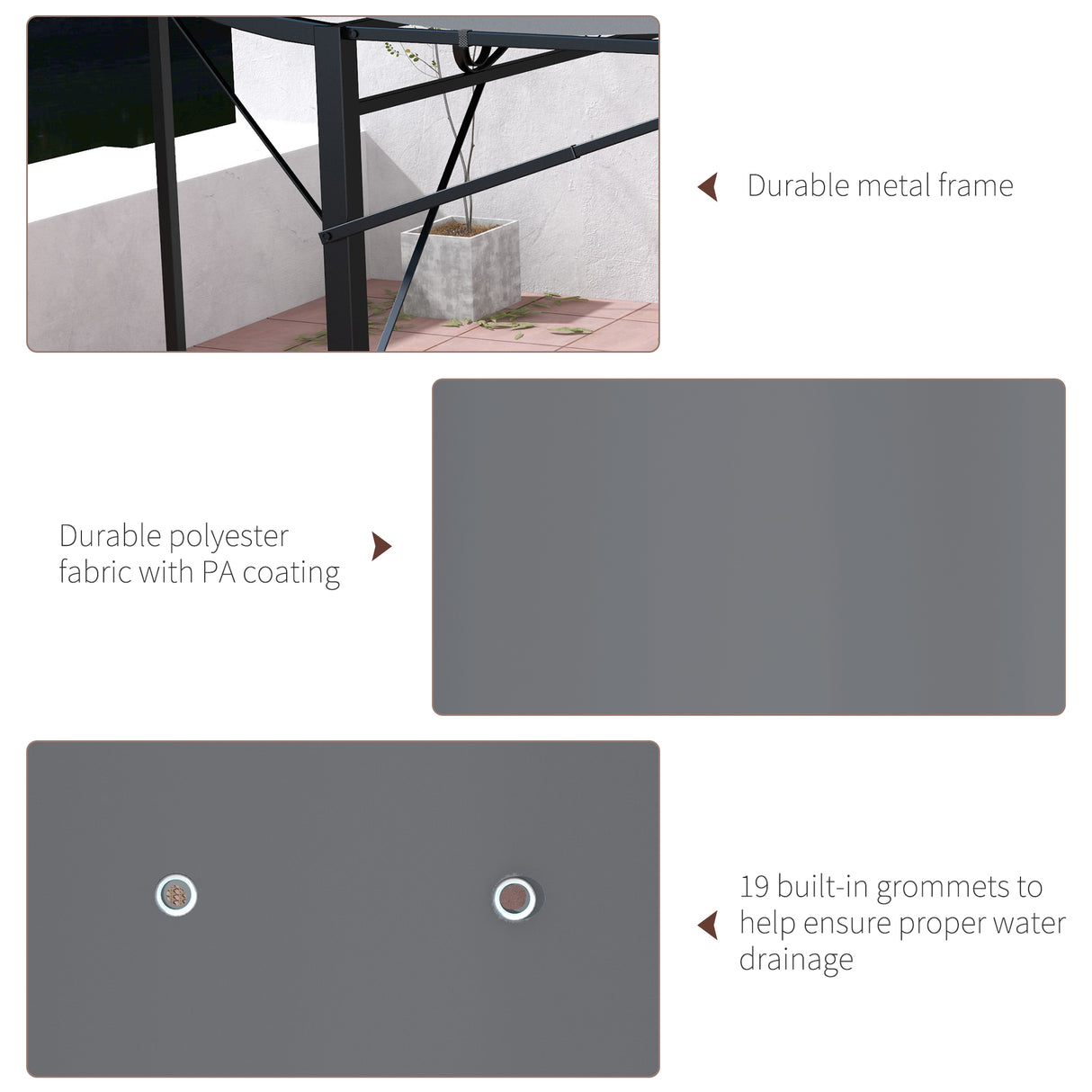 Metal Gazebo Canopy Sunshade With Extended Shelter 298cm Width x 250cm Depth - Velmora